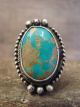 Navajo Indian Sterling Silver Turquoise Ring Signed Dawes - Size 8.5