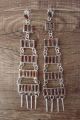 Zuni Indian Sterling Silver Needle Point Tiered Coral Post Earrings - Soseeah