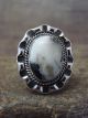 Navajo Sterling Silver & White Buffalo Turquoise Ring by Yellowhair - Size 5.5