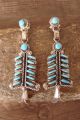 Zuni Indian Sterling Silver Turquoise Needle Point Blossom Post Earrings - Loncasion 
