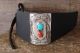 Navajo Jewelry Leather Turquoise Coral Stamped Silver Hair Cuff - Dale Morgan