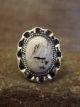 Navajo Sterling Silver & White Buffalo Turquoise Ring by Yellowhair - Size 7.5