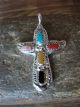 Zuni Indian Sterling Silver & Gemstone Cross Pendant by C. Iule