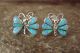 Zuni Indian Jewelry Sterling Silver Inlay Blue Green Opal Butterfly Post Earrings 