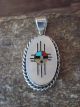 Zuni Sterling Silver Pendant with Zia Symbol Turquoise Coral Inlay Sunface 