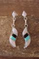 Zuni Indian Jewelry Sterling Silver Jet, Turquoise and Opal Earrings -Shack 
