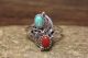 Navajo Indian Sterling Silver Turquoise Coral Leaf Ring - McCarthy - Size 6 1/2