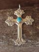 Navajo Indian Jewelry Hand Stamped Sterling Silver Turquoise Cross Pendant 