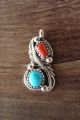 Native American Sterling Silver Hand Stamped Coral Turquoise Pendant!