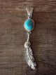 Native American Indian Sterling Silver Turquoise Feather Pendant - Largo