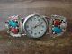 Native American Indian Jewelry Sterling Silver Buffalo Turquoise Coral Watch - Saunders