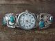 Navajo Indian Sterling Silver Turquoise Watch Signed T. Yazzie