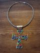 Sterling Silver Navajo Pearl Multi Stone Cross Necklace by Janet Jake