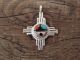 Zuni Indian Jewelry Sterling Silver Turquoise Sunface Zia Symbol Pendant - Kiyite