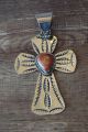 Native American Jewelry Nickel Silver Apple Coral Cross Pendant by Jackie Cleveland!
