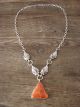 Navajo Jewelry Spiny Oyster Sterling Silver Feather Link Necklace by V. Betone