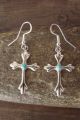 Navajo Indian Turquoise Sterling Silver Cast Cross Dangle Earrings - Bitsie