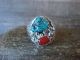 Navajo Sterling Silver Turquoise & Coral Ring Signed Spencer - Size 13.5