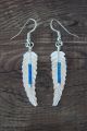 Native American Indian Jewelry Sterling Silver Opal Feather Earrings
