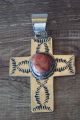Native American Jewelry Nickel Silver Apple Coral Cross Pendant by Jackie Cleveland!