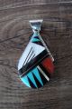 Zuni Sterling Silver Turquoise, Spiny Oyster, Jet, Mop Inlay Pendant by Cleo Kallestewa