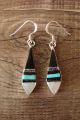 Zuni Indian Jewelry Sterling Silver Jet, MOP and Turquoise Earrings Jonathan Shack 