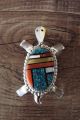 Zuni Indian Sterling Silver Turquoise & Coral Turtle Pin/Pendant! Wayne Haloo
