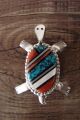 Zuni Indian Sterling Silver Turquoise & Coral Turtle Pin/Pendant! Wayne Haloo