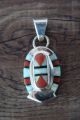 Zuni Sterling Silver Opal,  Coral, Jet Inlay Pendant by Ophelia Panteah
