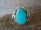 Navajo Sterling Silver Feather & Turquoise Ring by MR - Size 13