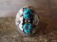 Navajo Indian Sterling Silver Turquoise & Feather Ring by Begay - Size 11.5