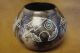 Acoma Pueblo Etched Horse Hair Arched Bear Pot by Gary Yellow Corn