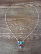 Navajo Sterling Silver Turquoise & Coral Feather Link Necklace - Chee