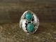 Navajo Sterling Silver Feather & Turquoise Ring Signed MR - Size 10