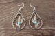 Native American Nickel Silver Turquoise Cactus Hoop Dangle Earrings! Tolta