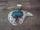 Navajo Nickel Silver Turquoise Bear Pendant by Jackie Cleveland