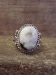 Navajo Sterling Silver & White Buffalo Turquoise Ring by Kenneth - Size 5.5
