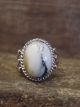 Navajo Sterling Silver & White Buffalo Turquoise Ring by Kenneth - Size 5