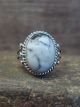 Navajo Sterling Silver & White Buffalo Turquoise Ring by Kenneth - Size 6.5