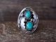Navajo Sterling Silver Feather & Turquoise Ring Signed MR - Size 10.5