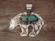 Navajo Nickel Silver Turquoise Bear Pendant by Jackie Cleveland