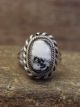 Navajo Sterling Silver & White Buffalo Turquoise Ring by Lonjose - Size 6.5