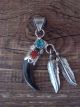 Navajo Indian Sterling Silver Turquoise & Coral Faux Claw Pendant!