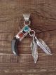Navajo Indian Sterling Silver Turquoise & Coral Faux Claw Pendant!