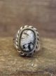 Navajo Sterling Silver & White Buffalo Turquoise Ring by Lonjose - Size 7