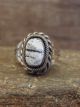 Navajo Sterling Silver & White Buffalo Turquoise Ring by Lonjose - Size 8