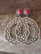 Navajo Indian Nickel Silver Coral Stamped Post Earrings by Jackie Cleveland