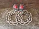 Navajo Indian Nickel Silver Coral Stamped Post Earrings by Jackie Cleveland