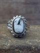 Navajo Sterling Silver & White Buffalo Turquoise Ring by Lonjose - Size 9