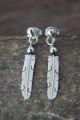 Navajo Jewelry Stamped Sterling Silver Feather Post Earrings by Arviso